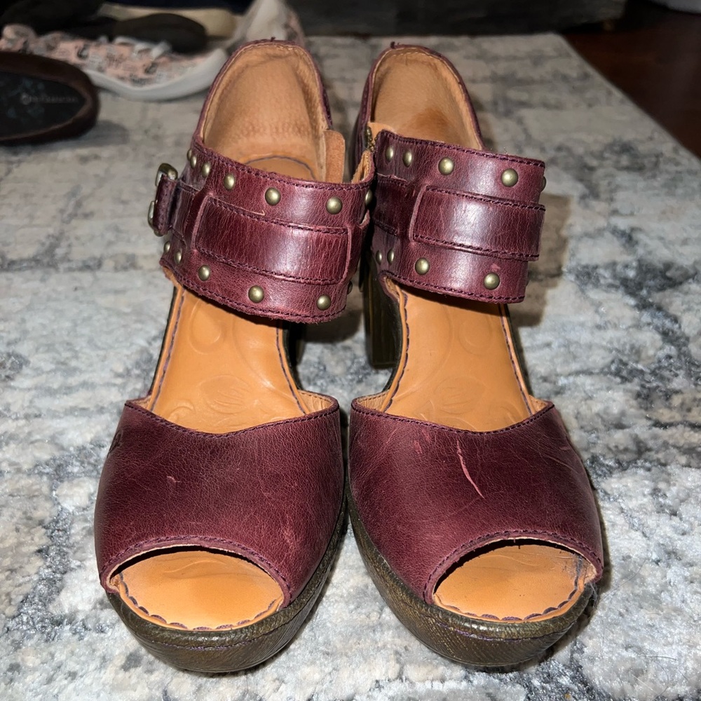 Born Maroon leather heels
